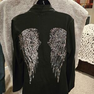 Black Jacket with Sequin Angel Wings